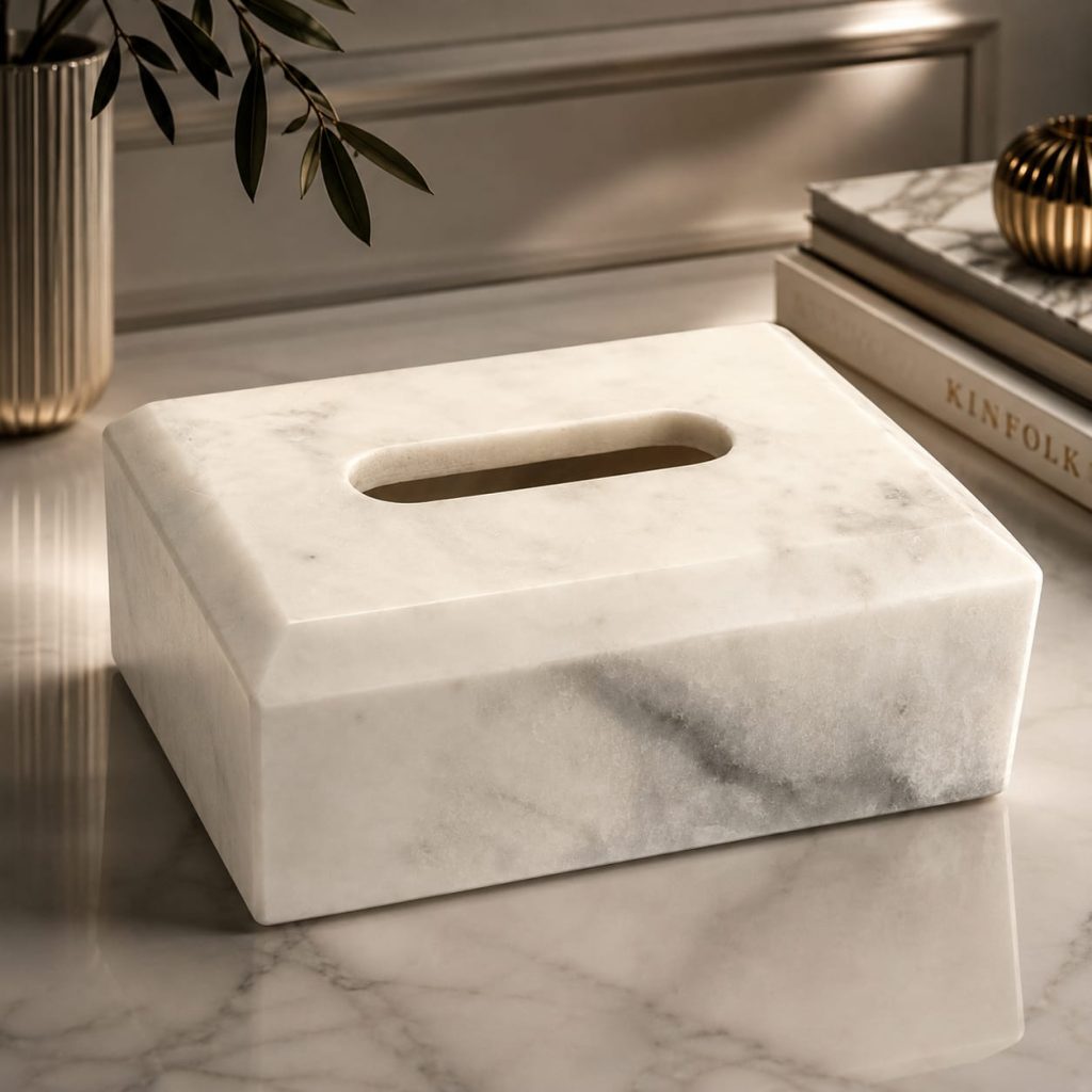 Tissue Box White Marble 7.5x5.5"