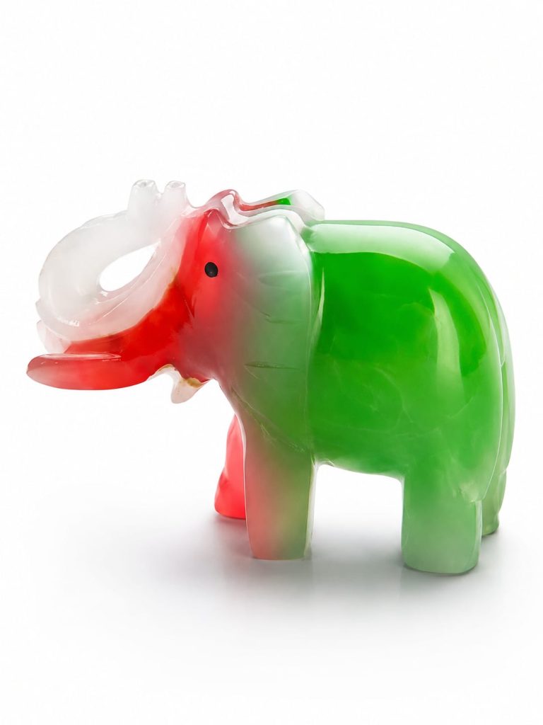Colored Onyx Elephant Saluting Red and Green