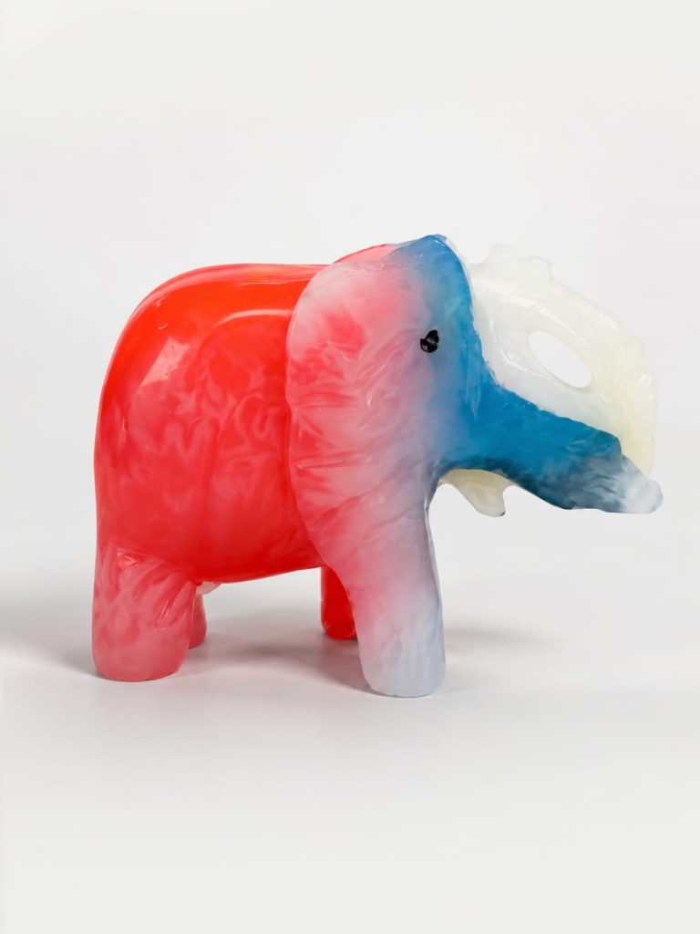 Colored Onyx Elephant Saluting Red and Blue