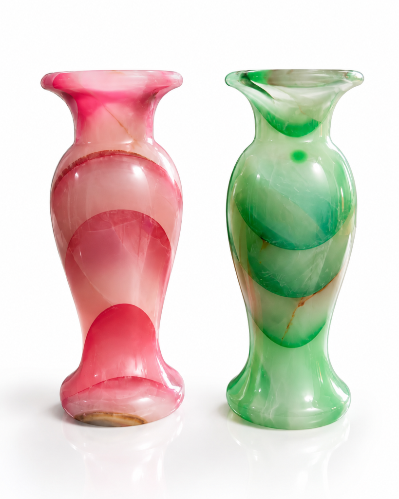 Colored Onyx Flower Vase 3x8" Red and Green